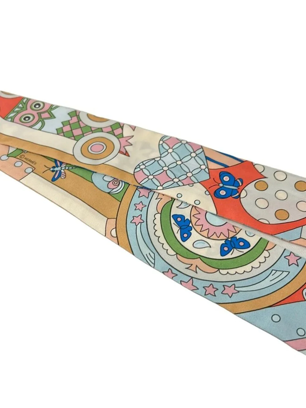 Hermes Scarf Twill Ivory Multi Ribbon les Murmures de la Foret - Picture 7 of 7